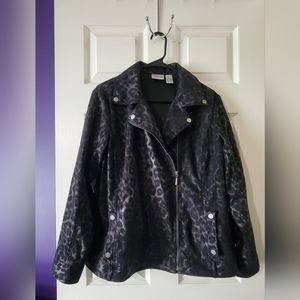 Zenergy by Chico's black leopard motorcycle style jacket size 2